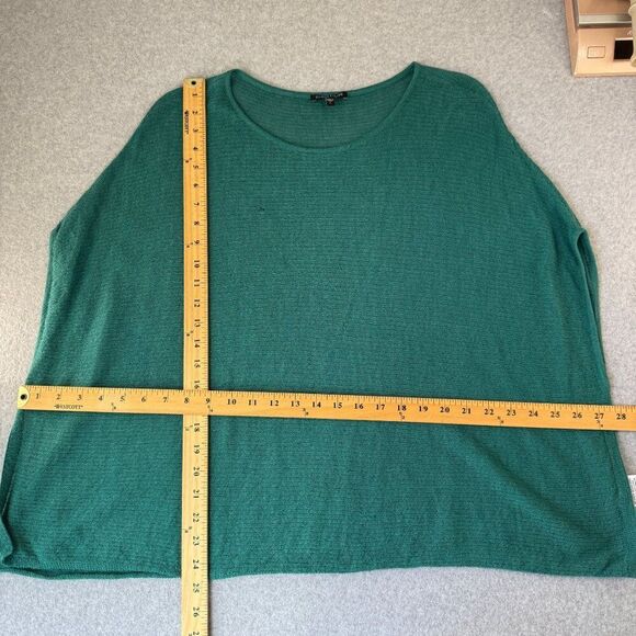 Eileen Fisher Womens Large Wool Knit Short Sleeve Sweater Top Green Drape FLAWED - Picture 11 of 13